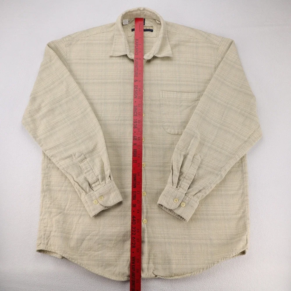 Haupt Mens Beige Textured Stripe 100% Cotton Button Down‎ Shirt Size 42 L 16.5 L